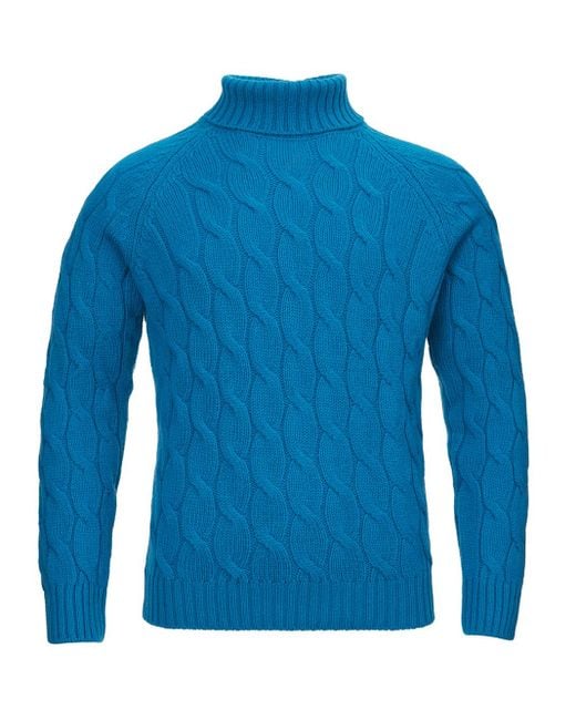 Gran Sasso Blue Turtleneck Sweater With Braids for men