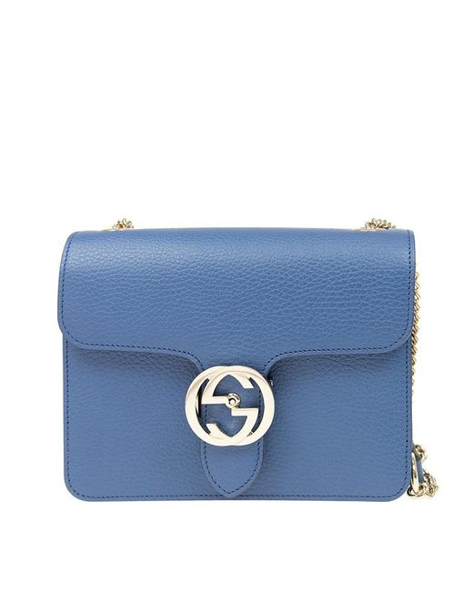 Gucci Blue Interlocking Handtasche Blau Damen Leder Dollar Calf Logo Mod. 510304 Cao0G 4231