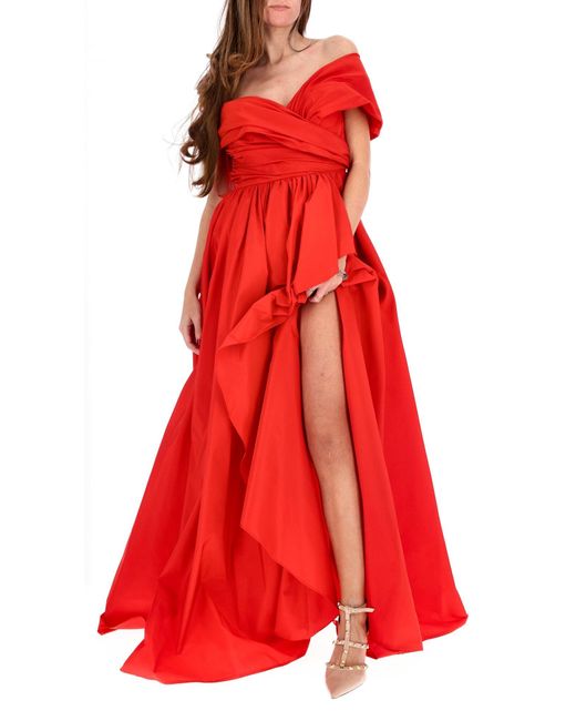 Fabiana Ferri Red Langes Kleid Mit Gekreuztem Bootsausschnitt Rot