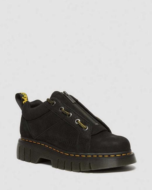 Dr. Martens Black Woodard Tumbled Nubuck Leather Zip Shoes for men