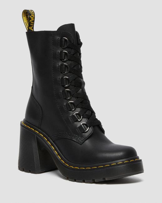 Dr. Martens Black Chesney Leather Flared Heel Lace Up Boots