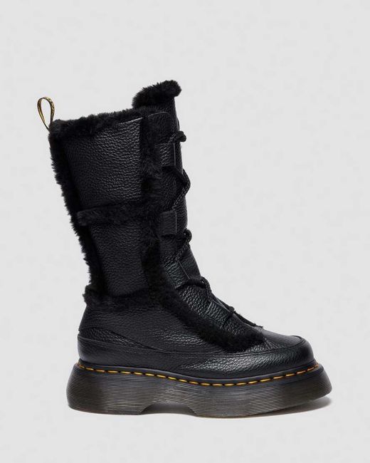 Dr. Martens Black Buzz Lace Up Faux Fur Lined Milled Nappa Leather Boots