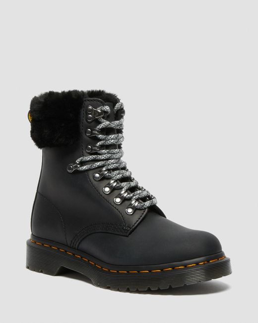Dr. Martens 1460 Serena Collar Faux Fur Lined Lace Up Boots in Black - Lyst