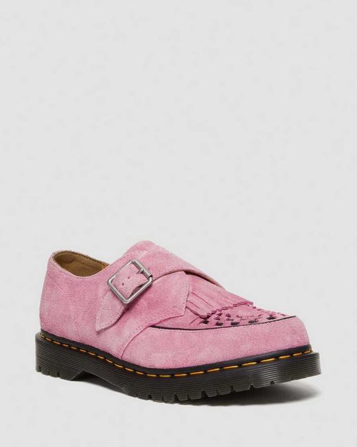Dr. Martens Pink Ramsey Suede Kiltie Buckle Creepers Shoes for men