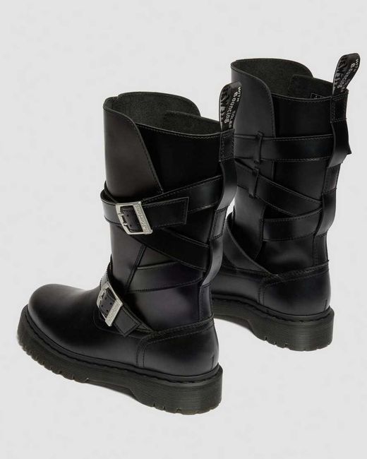 Dr. Martens Black Anistone Two Strap Leather Biker Boots