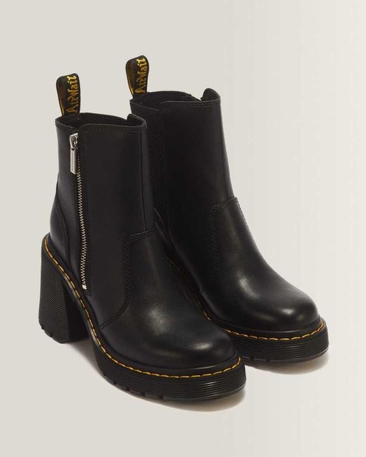 Dr. Martens Black Spence Zip Sendal Leather Heeled Boots