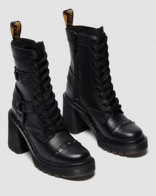 Dr. Martens Black Chesney Harness Flare Heel Leather Boots