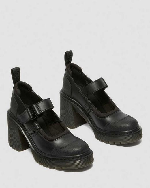 Dr. Martens Black Eviee Tech Strap Mary Jane Heeled Shoes