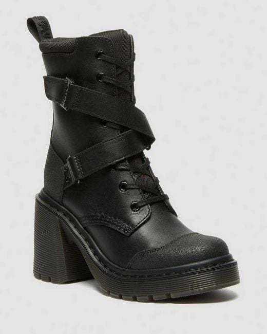 Dr. Martens Black Chesney Tech Strap Eight Eye Heeled Boots
