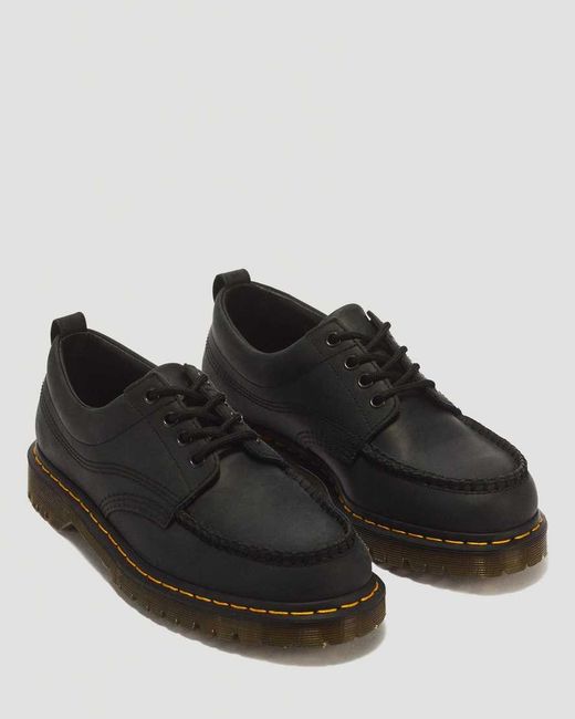 Dr. Martens Black Lowell 4 Eye Crazy Horse Leather Moc Toe Shoes for men