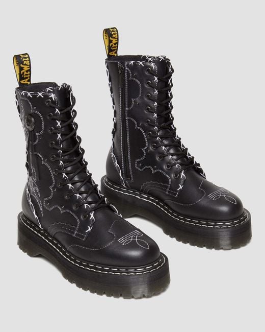 Dr. Martens Black Jadon Hi Contrast Stitch Leather Platform Boots for men