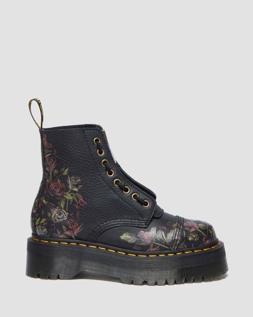 Botas sinclair decayed roses de piel tumbled nappa Dr. Martens de color Black
