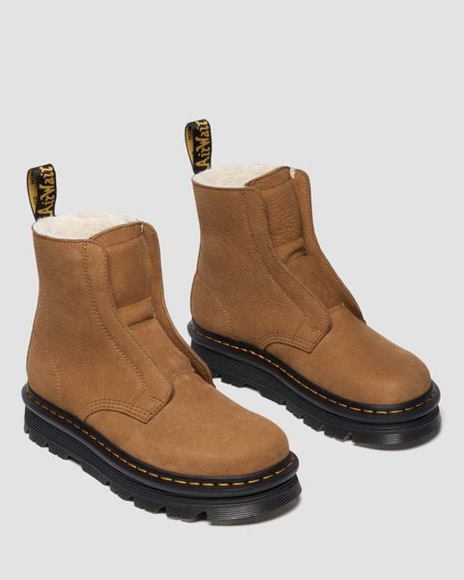 Dr. Martens Brown Zebzag Laceless Warm Lined Slip On Nubuck Boots