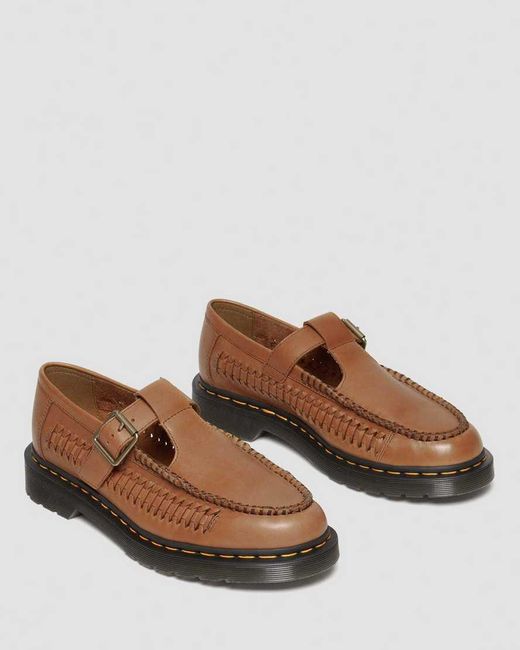 Dr. Martens Brown Adrian T-Bar Woven Leather Mary Jane Loafers for men