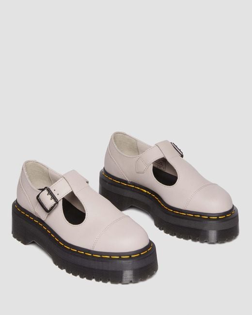 Dr. Martens White Bethan Pisa Leather Platform Mary Jane Shoes Taupe