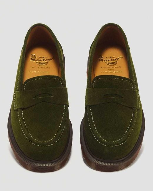 Dr. Martens Green Delapre Penny Repello Calf Suede Loafers for men