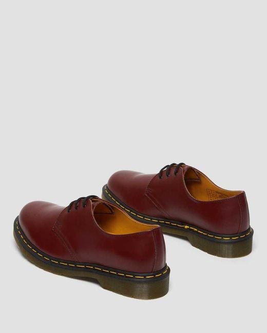 Dr. Martens Red 1461 Yellow Stitch Leather Oxford Shoes for men