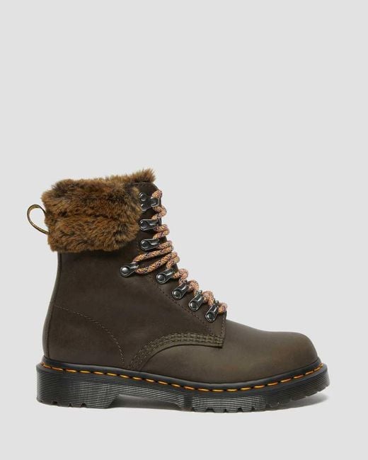 Dr. Martens Brown 1460 Serena Collar Faux Fur Lined Ankle Boots