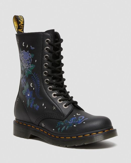 Dr. Martens Black 1490 Mystic Floral Leather Mid-calf Boots