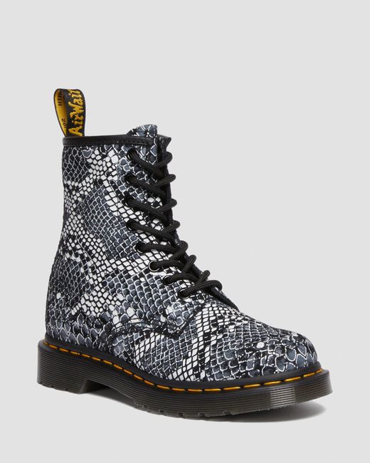 Dr. Martens 1460 Snake Print Leather Lace Up Boots in Black | Lyst
