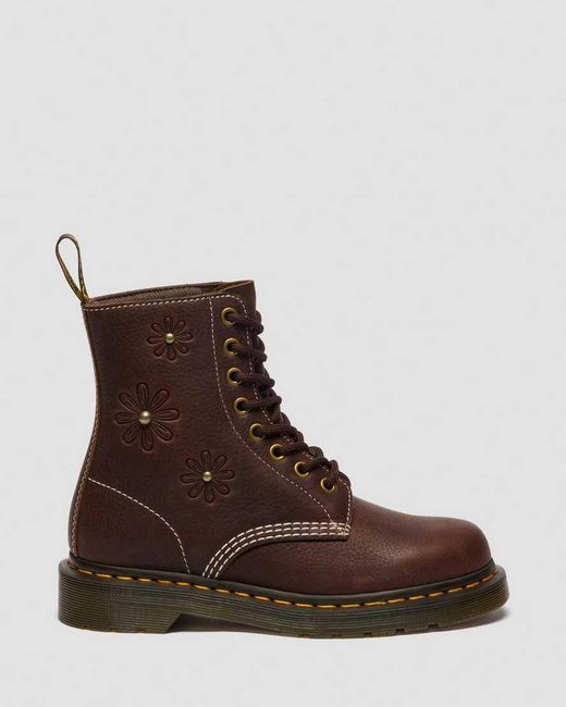 Dr. Martens Brown 1460 Pascal Flower Grizzly Leather Boots