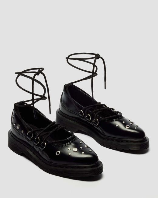Cuero bailarinas elphie ii de piel buttero con tachuelas zapatos Dr. Martens de hombre de color Black