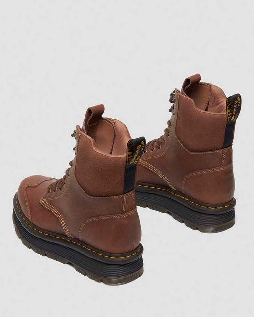 Dr. Martens Brown Zebzag 8 Ties Burnish Waxy Lace Up Boots