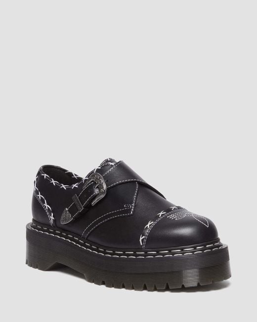 Cuero zapatos con plataforma quad monk strap contrast stich Dr. Martens de color Black