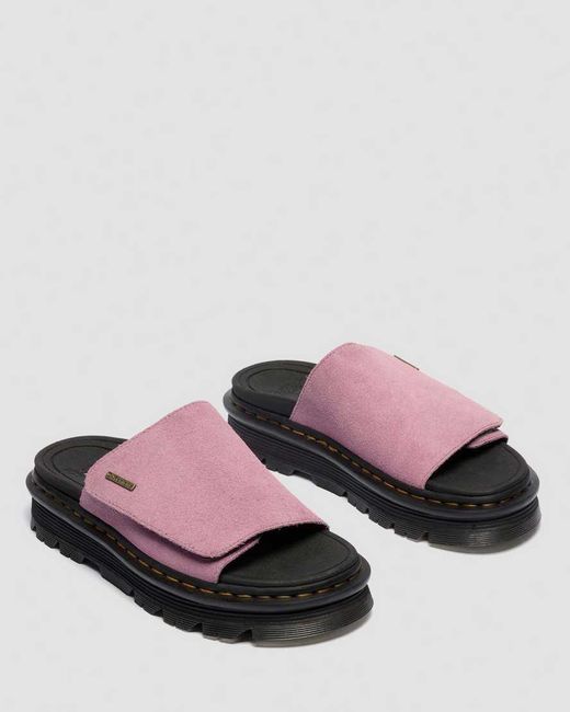 Dr. Martens Pink Zebzag Suede Platform Slides