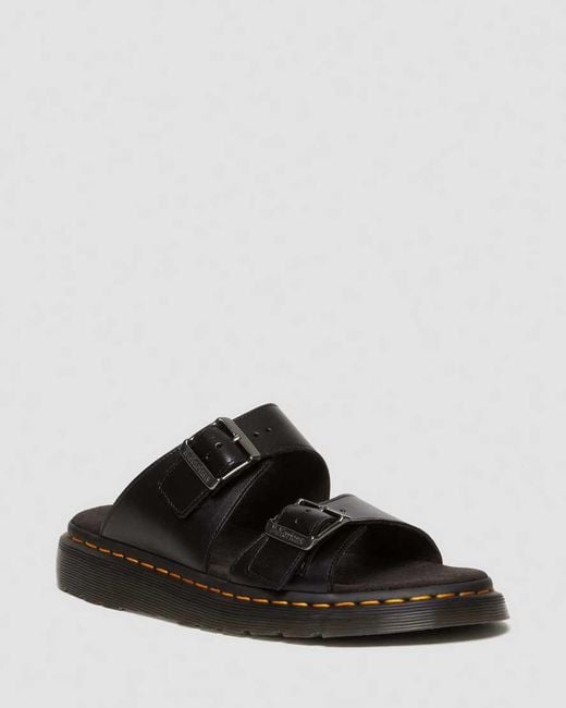 Dr. Martens Black Josef Leather Buckle Slides for men