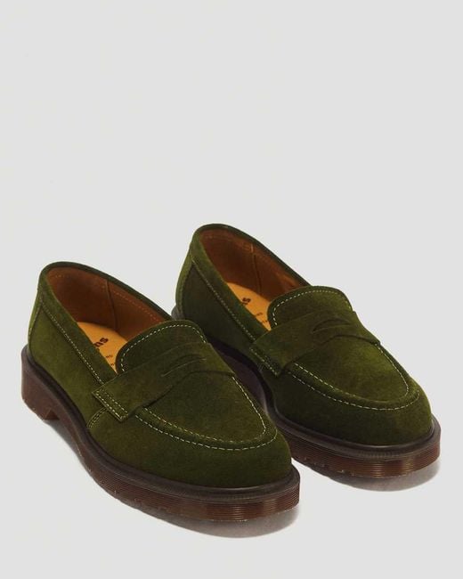 Dr. Martens Green Delapre Penny Repello Calf Suede Loafers for men