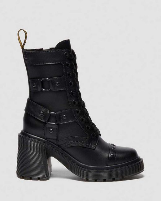 Dr. Martens Black Chesney Harness Flare Heel Leather Boots