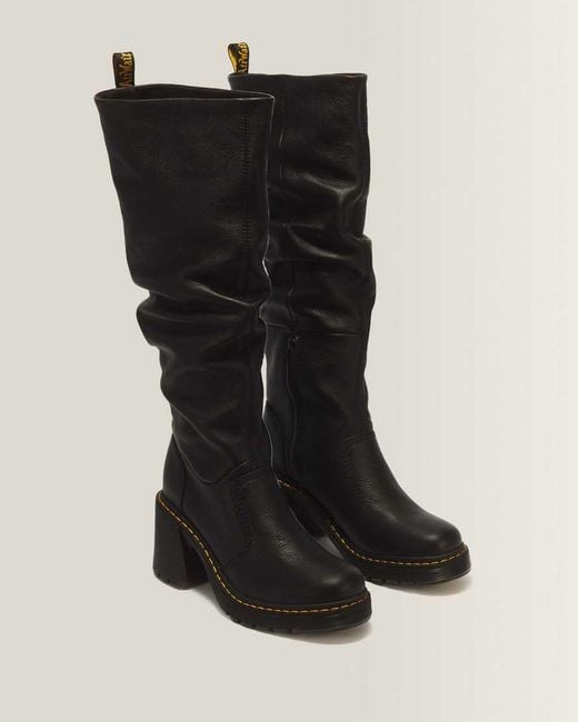 Dr. Martens Black Kasey Virginia Leather Knee High Heeled Boots