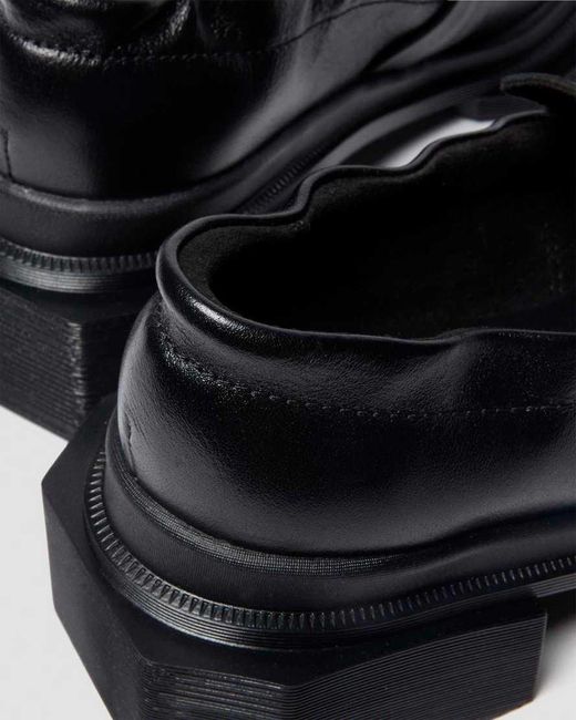 Dr. Martens Black Maybole Square Toe Ruched Leather Loafers
