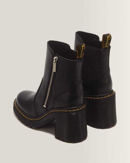 Dr. Martens Black Spence Zip Sendal Leather Heeled Boots
