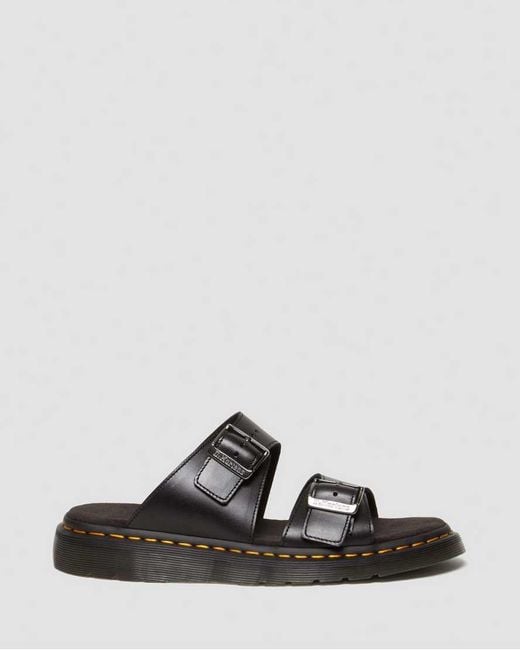 Dr. Martens Black Josef Leather Buckle Slides for men