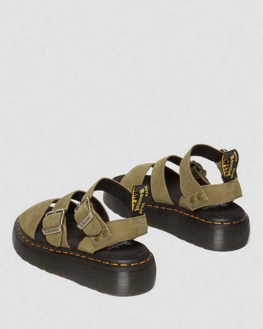 Dr. Martens Green Gryphon Tumbled Nubuck Leder Plateausandalen