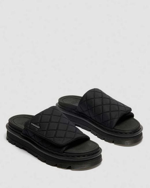 Dr. Martens Black Zebzag Quilted Canvas Platform Slides