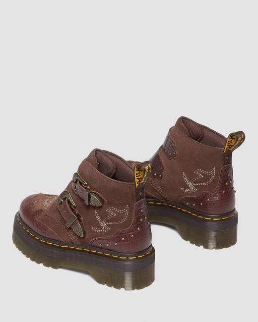 Suède boots plateformes devon gothic americana Dr. Martens en coloris Brown