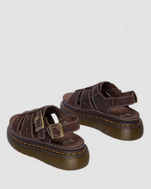 Dr. Martens Brown Wrenlie Open Toe Grizzly Leather Fisherman Platform Sandals
