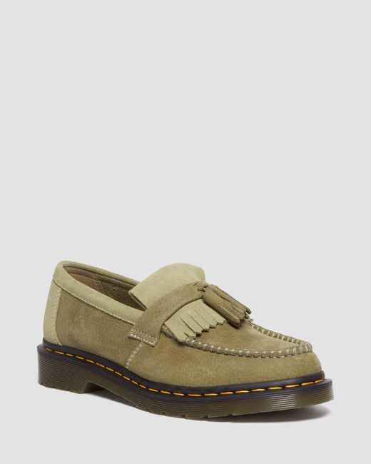 Dr. Martens Green Adrian Tumbled Nubuck Leather Tassel Loafers for men
