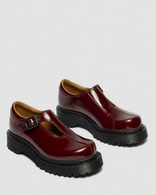 Dr. Martens Brown Rejena Mary Jane Lacquered Leather Shoes