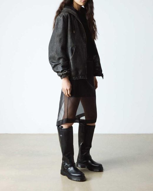 Dr. Martens Black Anistone Knee High Orleans Leather Biker Boots