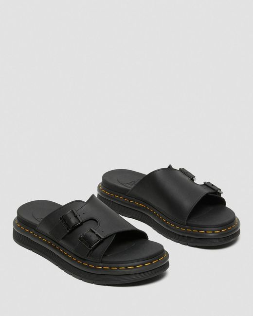 Dr. Martens Dax Leather Slide Sandals in Black for Men | Lyst