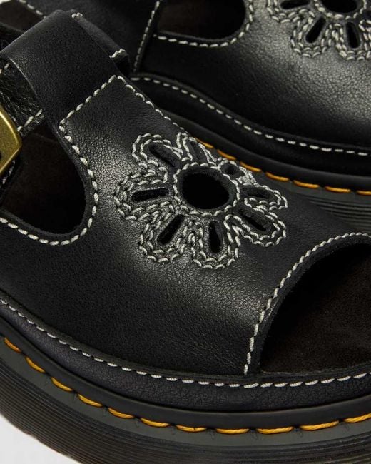 Dr. Martens Black Dunnet Flower Full Grain Leather Sandals