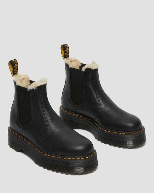 Dr. Martens Black 2976 Quad Plateau Chelsea Stiefel Gefüttert, Leder Schuhe