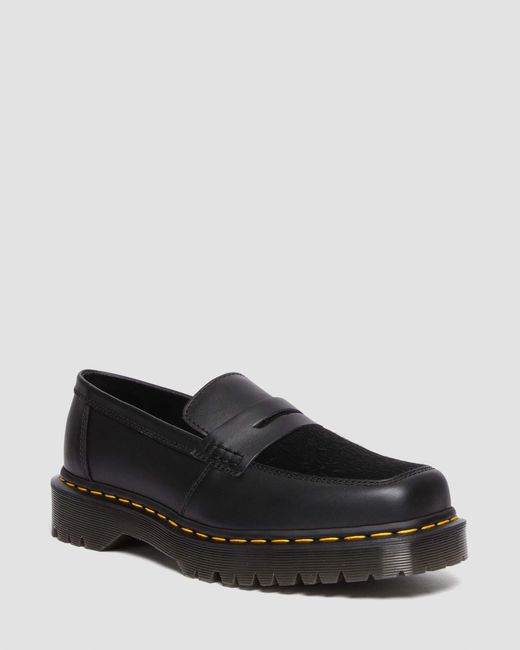 Dr. Martens Black Penton Bex Square Toe Hair-on & Leather Loafers