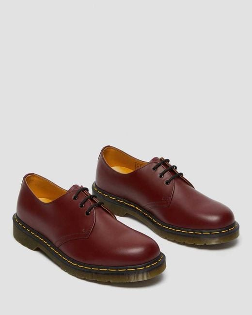 Dr. Martens Red 1461 Yellow Stitch Leather Oxford Shoes for men