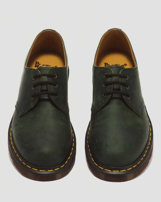 Dr. Martens Green 1461 3 Eye Crazy Horse Leather Lace Up Shoes for men