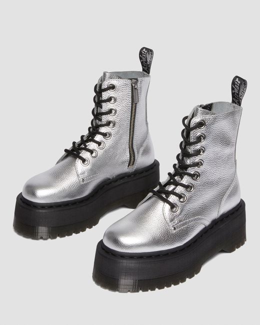 Dr. Martens Jadon Max Boot Metallic Leather Platforms in Gray Lyst